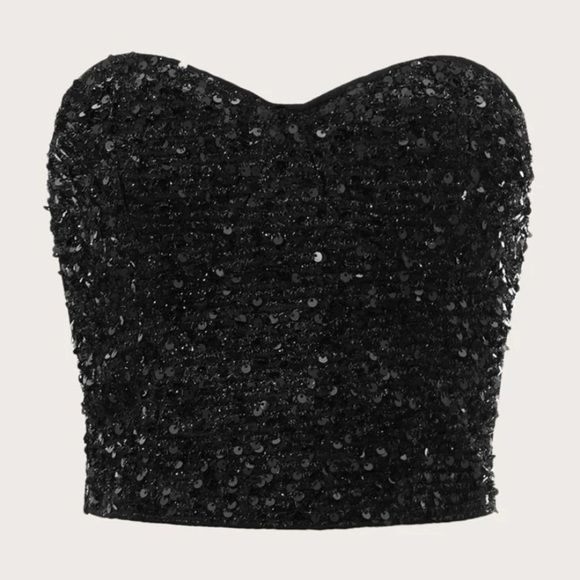SEQUIN STRAPLESS TOP - Picture 1 of 7